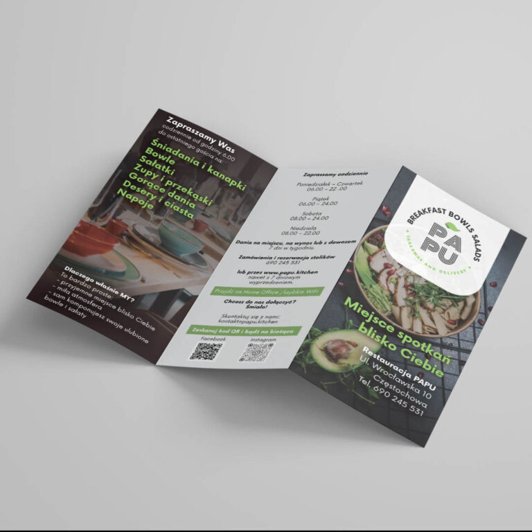 Ulotka reklamowa dla Restauracji PAPU